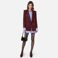 Elisabetta Franchi Jackets And Trench Coats|Tailleur|Jacquard crêpe double-breasted jacket with lettering RougeNoir