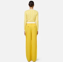 Elisabetta Franchi Knitwear And Sweatshirts|Jacquard logo cropped cardigan Mimosa/Ivory