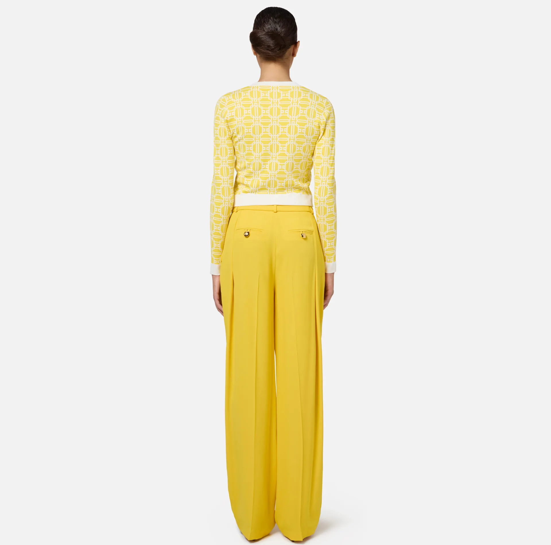 Elisabetta Franchi Knitwear And Sweatshirts|Jacquard logo cropped cardigan Mimosa/Ivory