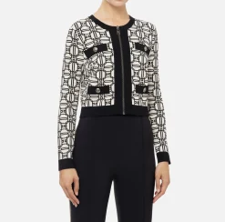 Elisabetta Franchi Knitwear And Sweatshirts|Jacquard logo cropped cardigan Butter/Black