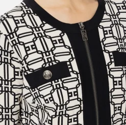 Elisabetta Franchi Knitwear And Sweatshirts|Jacquard logo cropped cardigan Butter/Black