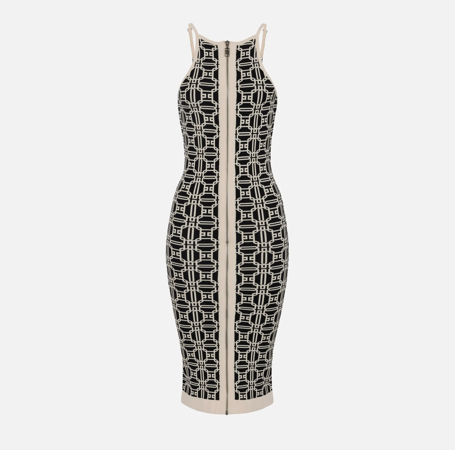 Elisabetta Franchi Knitted Dresses|Midi Dresses|Jacquard logo midi dress Black/Butter