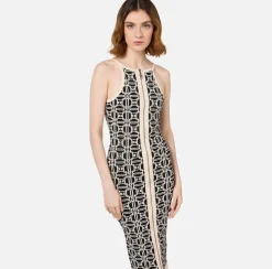 Elisabetta Franchi Knitted Dresses|Midi Dresses|Jacquard logo midi dress Black/Butter