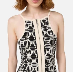 Elisabetta Franchi Knitted Dresses|Midi Dresses|Jacquard logo midi dress Black/Butter