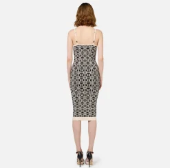 Elisabetta Franchi Knitted Dresses|Midi Dresses|Jacquard logo midi dress Black/Butter