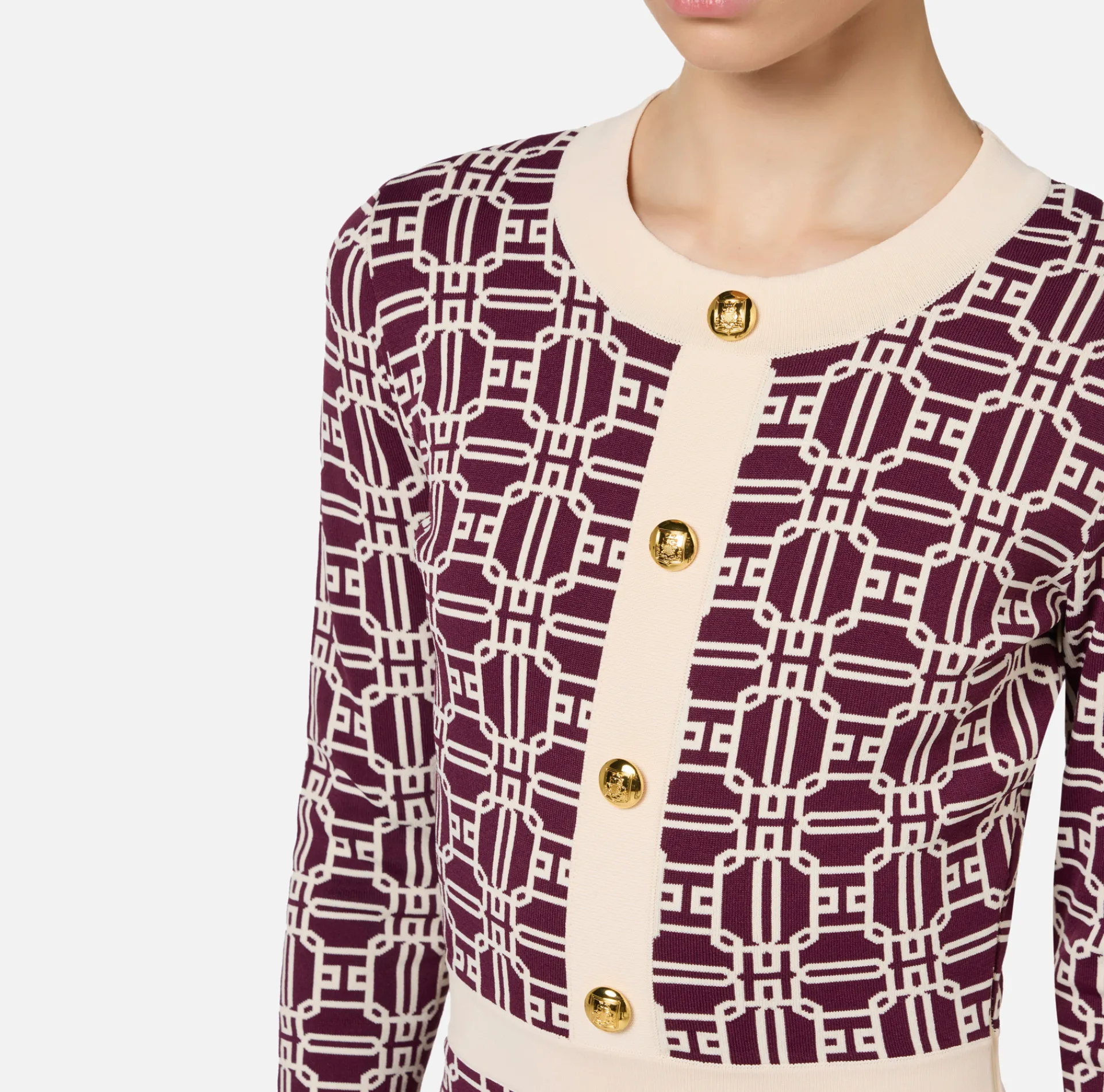 Elisabetta Franchi Mini Dresses|Knitted Dresses|Jacquard logo mini-dress RougeNoir/Butter