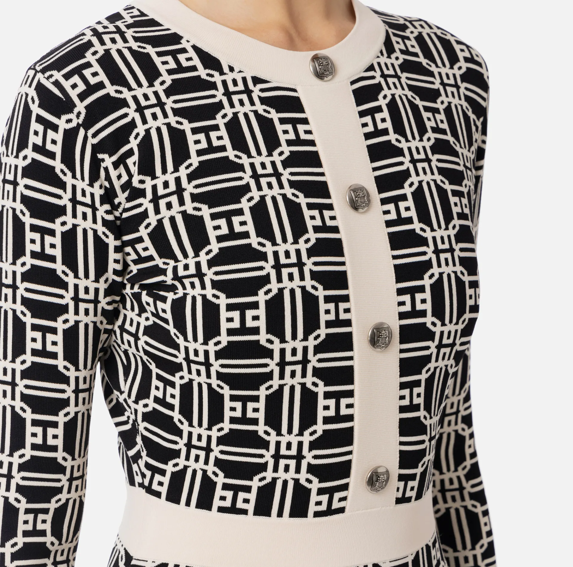 Elisabetta Franchi Mini Dresses|Knitted Dresses|Jacquard logo mini-dress Black/Butter