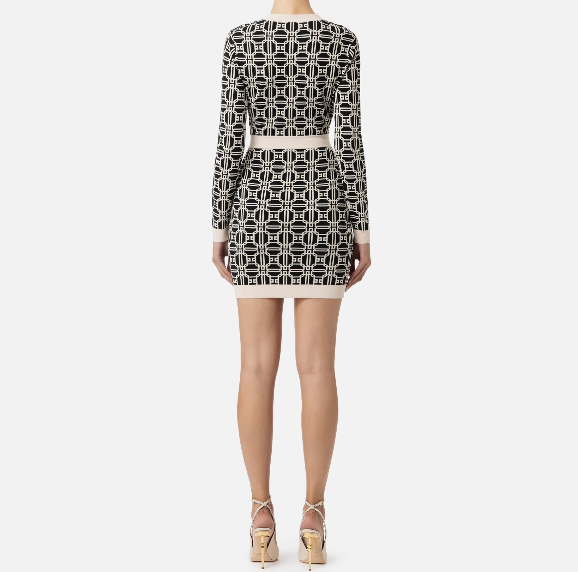 Elisabetta Franchi Mini Dresses|Knitted Dresses|Jacquard logo mini-dress Black/Butter