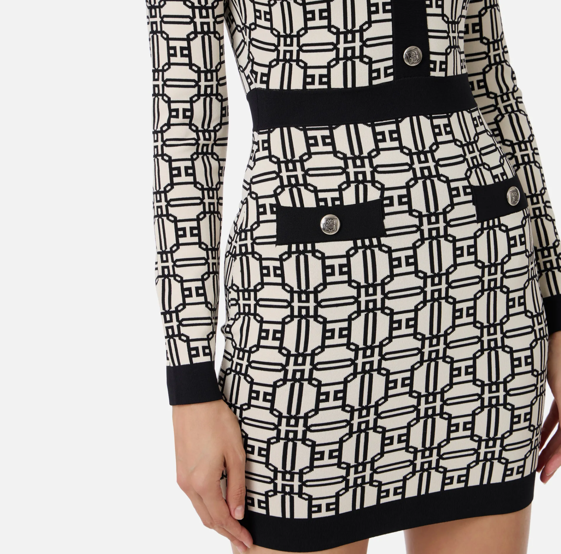 Elisabetta Franchi Mini Dresses|Knitted Dresses|Jacquard logo mini-dress Butter/Black