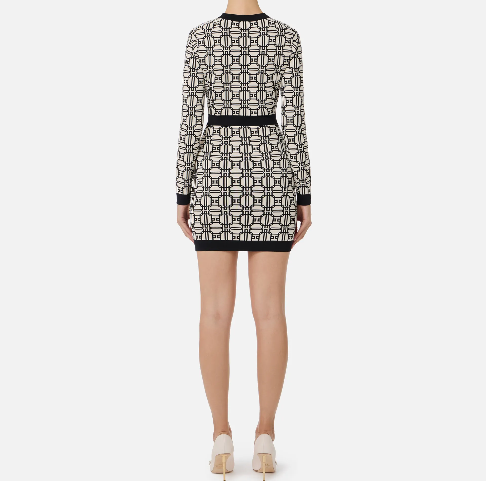 Elisabetta Franchi Mini Dresses|Knitted Dresses|Jacquard logo mini-dress Butter/Black