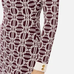 Elisabetta Franchi Mini Dresses|Knitted Dresses|Jacquard logo turtleneck mini-dress RougeNoir/Butter