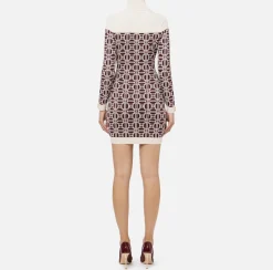 Elisabetta Franchi Mini Dresses|Knitted Dresses|Jacquard logo turtleneck mini-dress RougeNoir/Butter