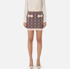 Elisabetta Franchi Skirts|Jacquard viscose logo miniskirt RougeNoir/Butter