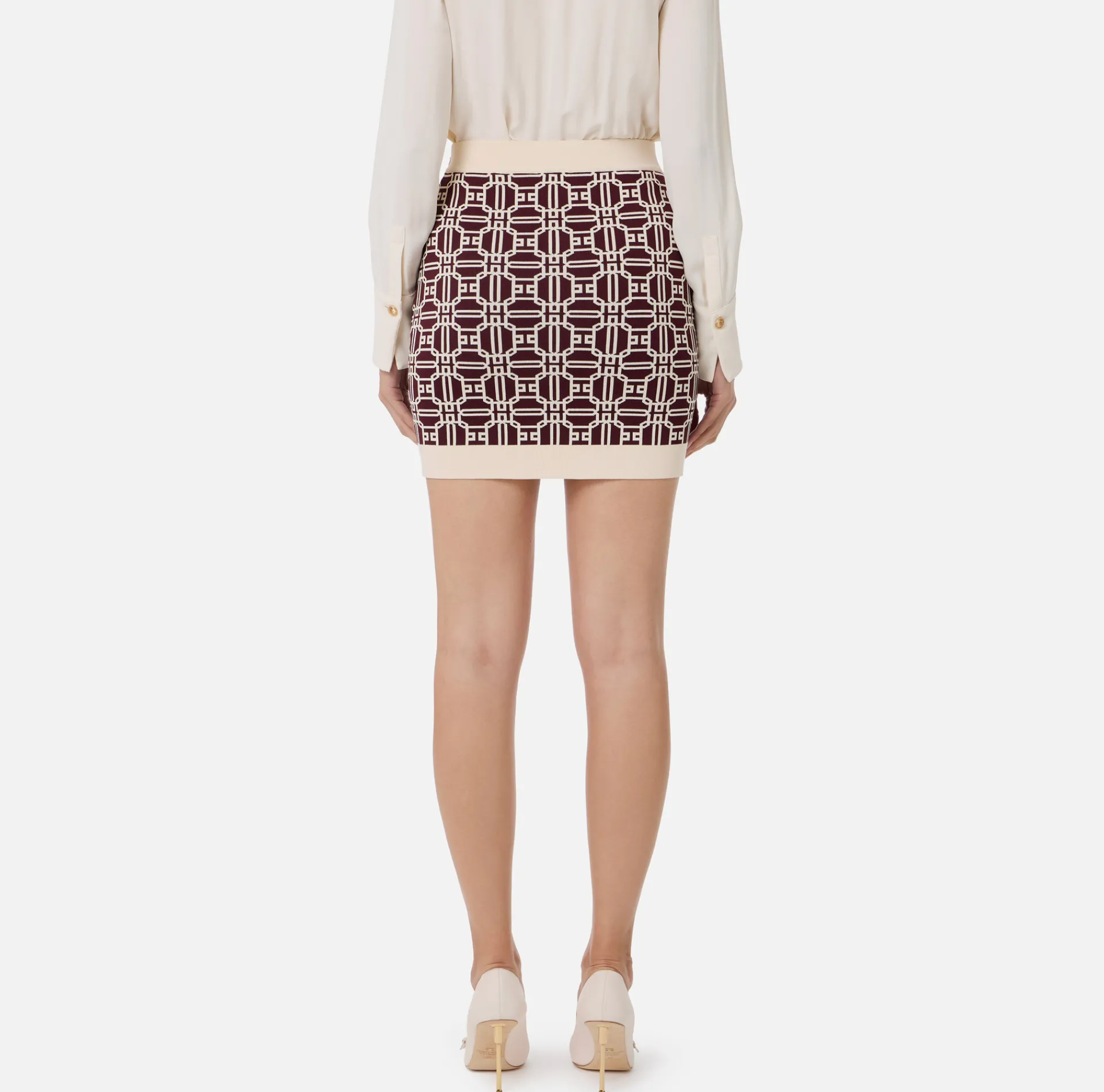 Elisabetta Franchi Skirts|Jacquard viscose logo miniskirt RougeNoir/Butter