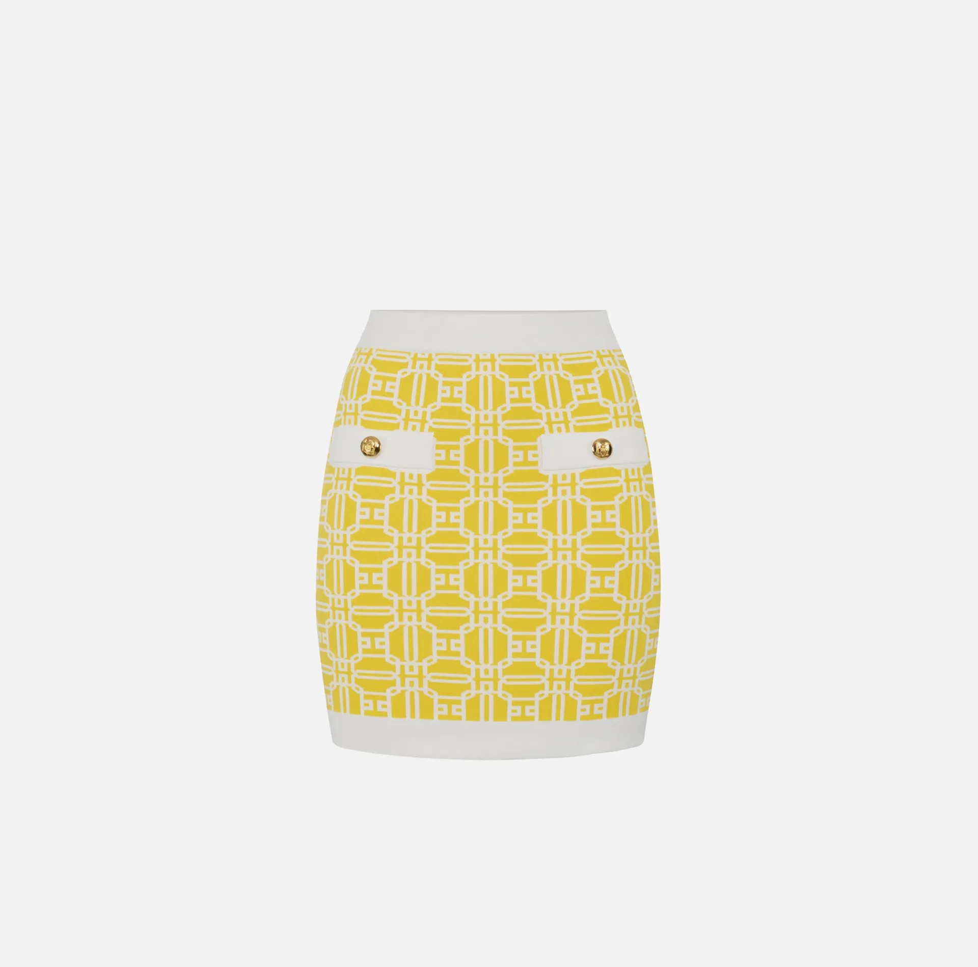Elisabetta Franchi Skirts|Jacquard viscose logo miniskirt Mimosa/Ivory