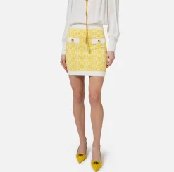 Elisabetta Franchi Skirts|Jacquard viscose logo miniskirt Mimosa/Ivory
