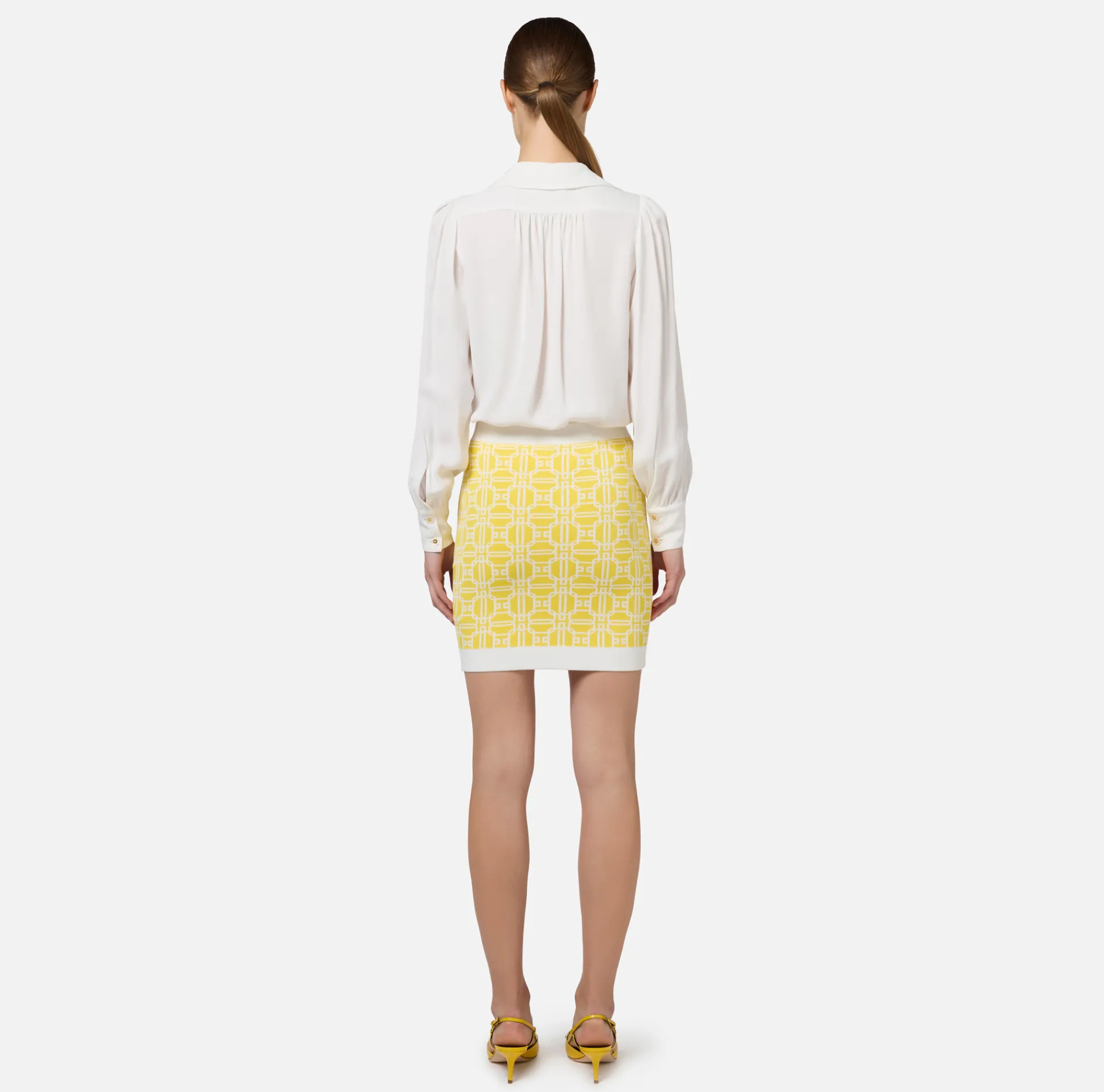 Elisabetta Franchi Skirts|Jacquard viscose logo miniskirt Mimosa/Ivory
