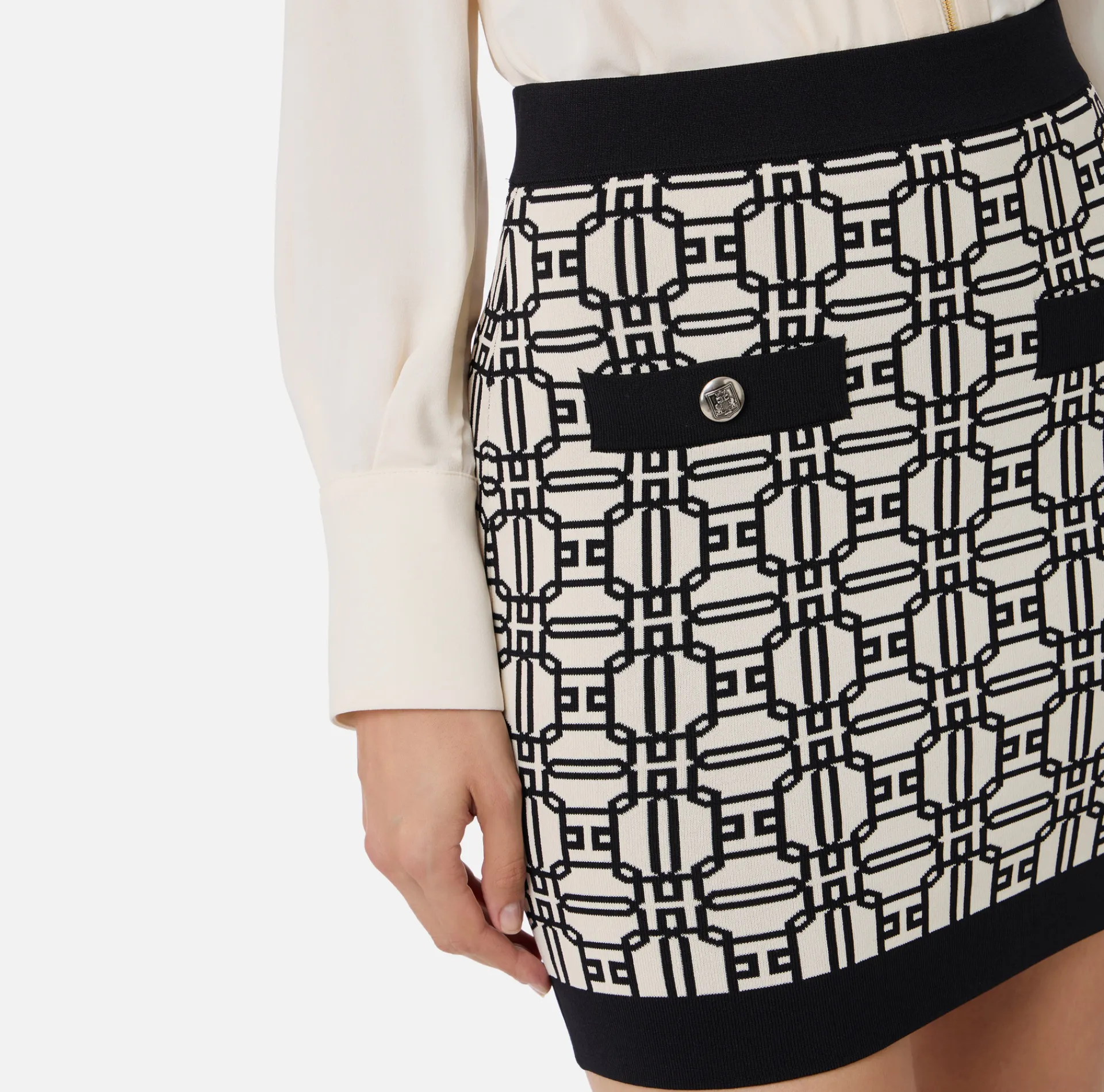 Elisabetta Franchi Skirts|Jacquard viscose logo miniskirt Butter/Black