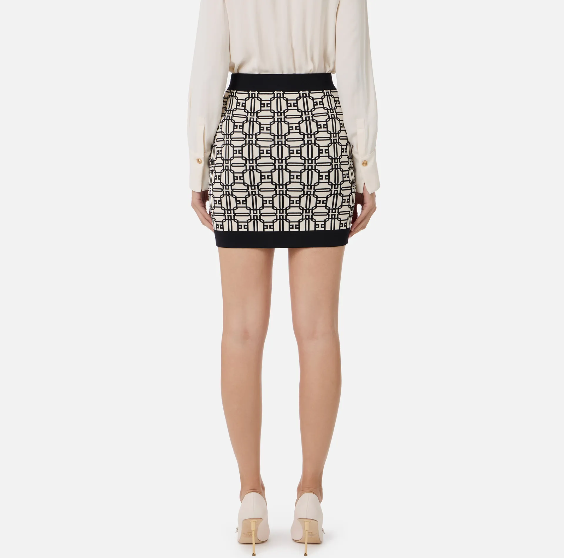 Elisabetta Franchi Skirts|Jacquard viscose logo miniskirt Butter/Black
