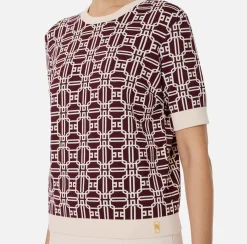 Elisabetta Franchi Knitwear And Sweatshirts|Jacquard viscose logo shirt RougeNoir/Butter
