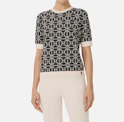 Elisabetta Franchi Knitwear And Sweatshirts|Jacquard viscose logo shirt Black/Butter