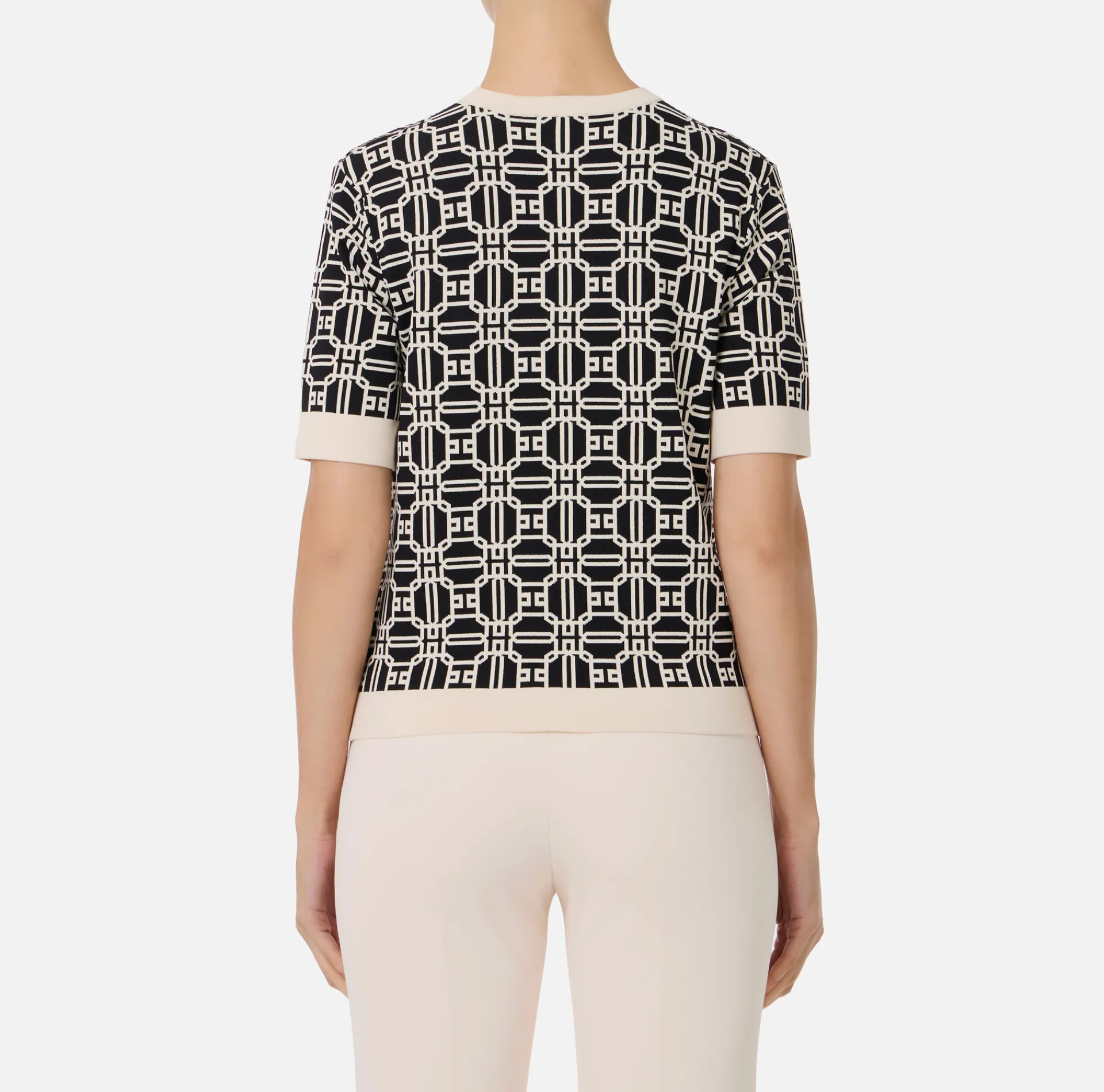 Elisabetta Franchi Knitwear And Sweatshirts|Jacquard viscose logo shirt Black/Butter