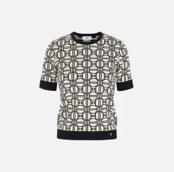 Elisabetta Franchi Knitwear And Sweatshirts|Jacquard viscose logo shirt Butter/Black