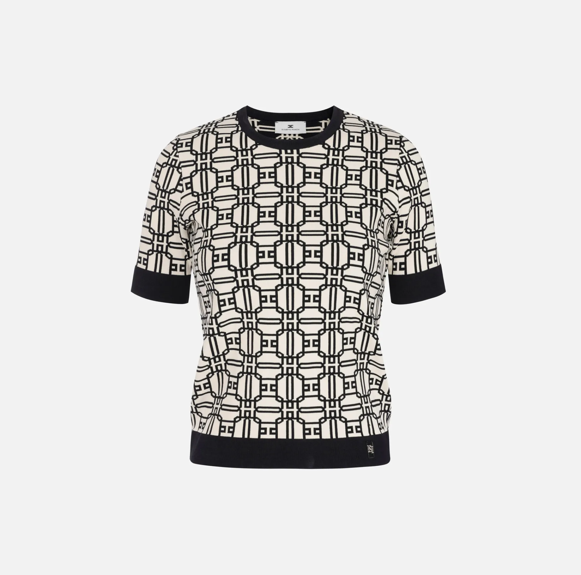 Elisabetta Franchi Knitwear And Sweatshirts|Jacquard viscose logo shirt Butter/Black
