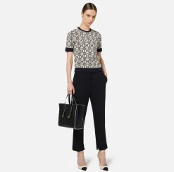 Elisabetta Franchi Knitwear And Sweatshirts|Jacquard viscose logo shirt Butter/Black