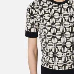 Elisabetta Franchi Knitwear And Sweatshirts|Jacquard viscose logo shirt Butter/Black