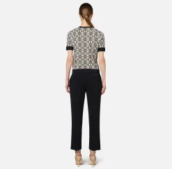 Elisabetta Franchi Knitwear And Sweatshirts|Jacquard viscose logo shirt Butter/Black