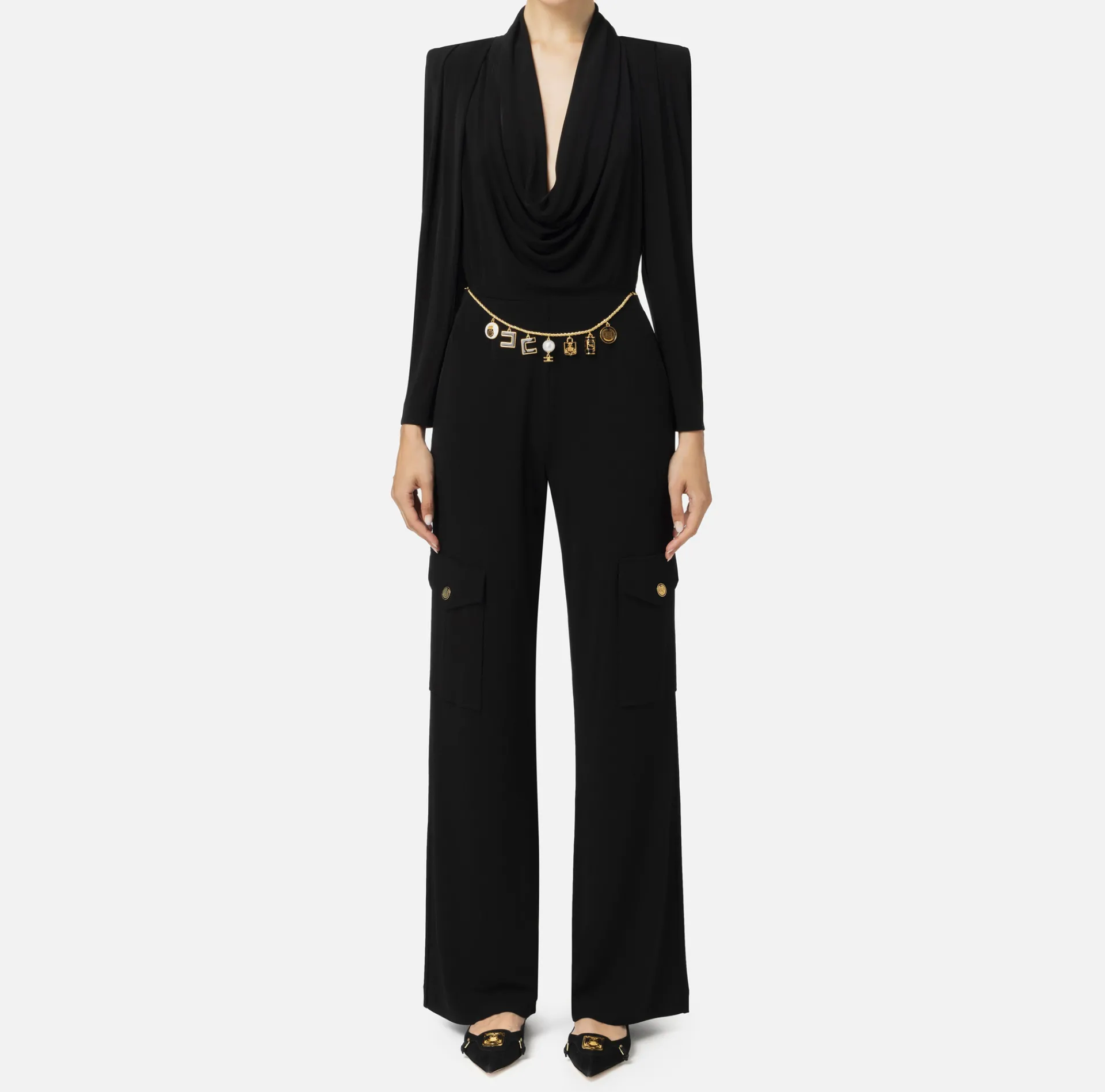 Elisabetta Franchi Jumpsuits|Jersey jumpsuit with charm belt Black