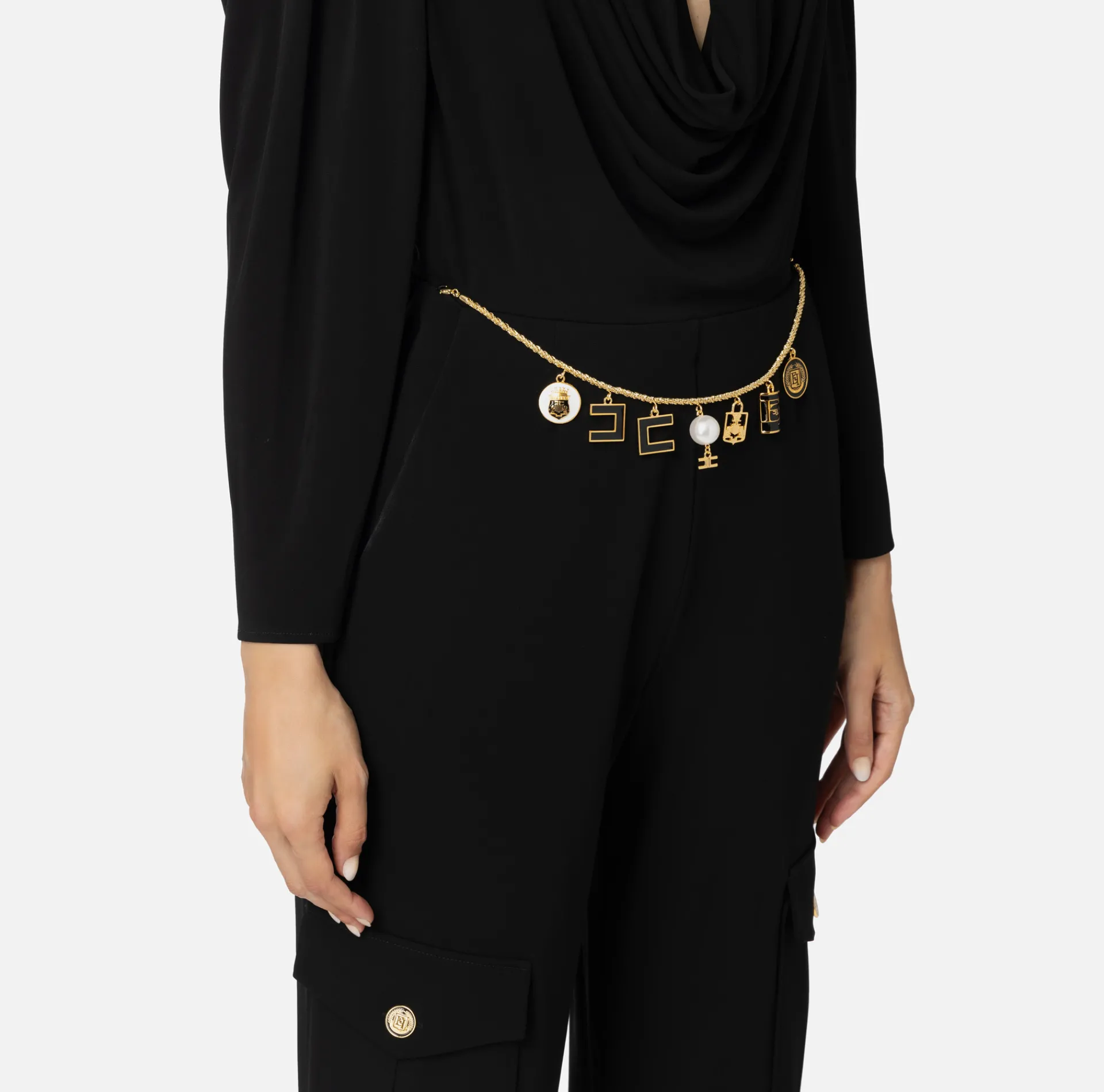 Elisabetta Franchi Jumpsuits|Jersey jumpsuit with charm belt Black