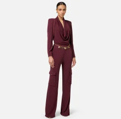 Elisabetta Franchi Jumpsuits|Jersey jumpsuit with charm belt RougeNoir