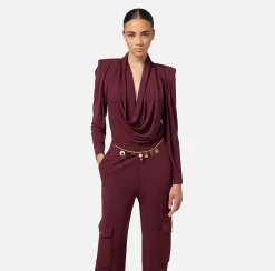 Elisabetta Franchi Jumpsuits|Jersey jumpsuit with charm belt RougeNoir