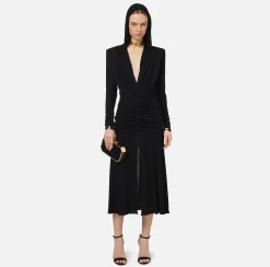 Elisabetta Franchi Midi Dresses|Dresses|Jersey midi dress with hood Black
