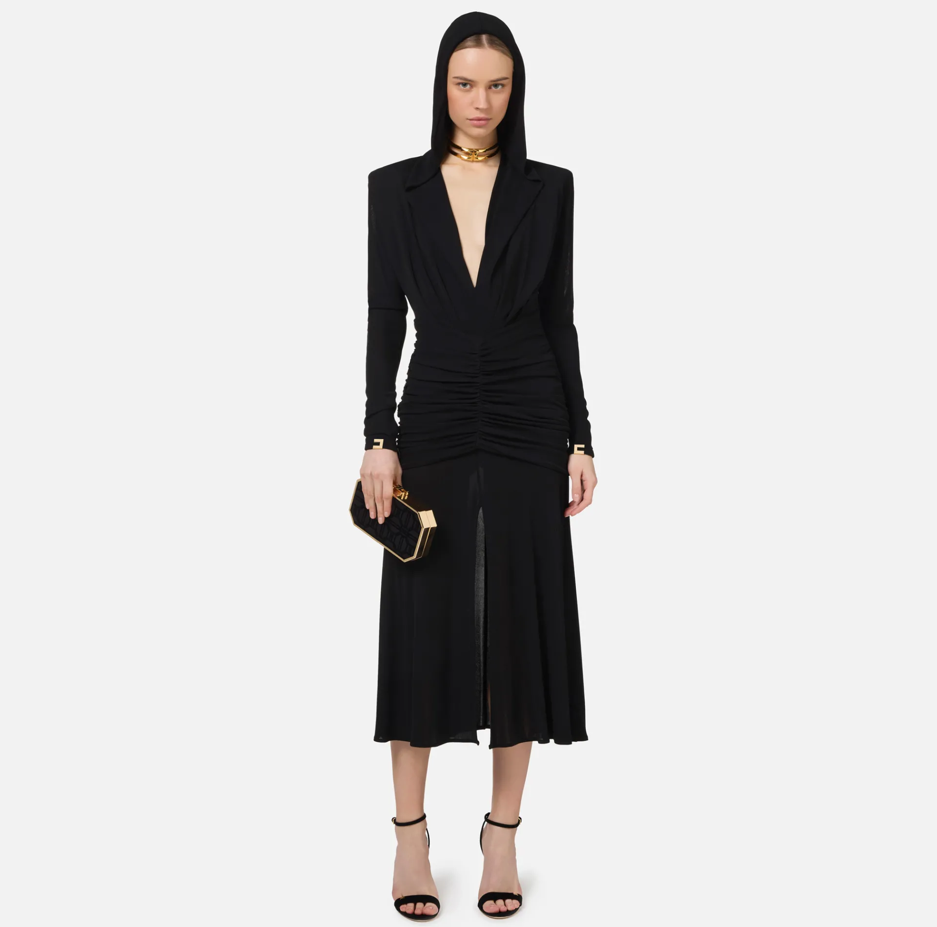 Elisabetta Franchi Midi Dresses|Dresses|Jersey midi dress with hood Black