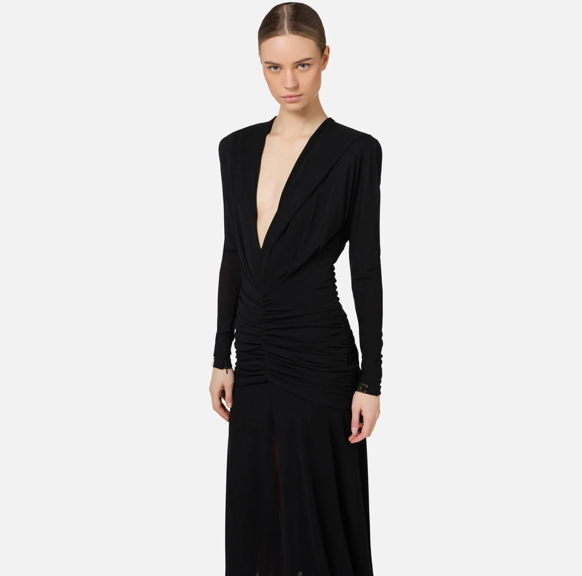 Elisabetta Franchi Midi Dresses|Dresses|Jersey midi dress with hood Black