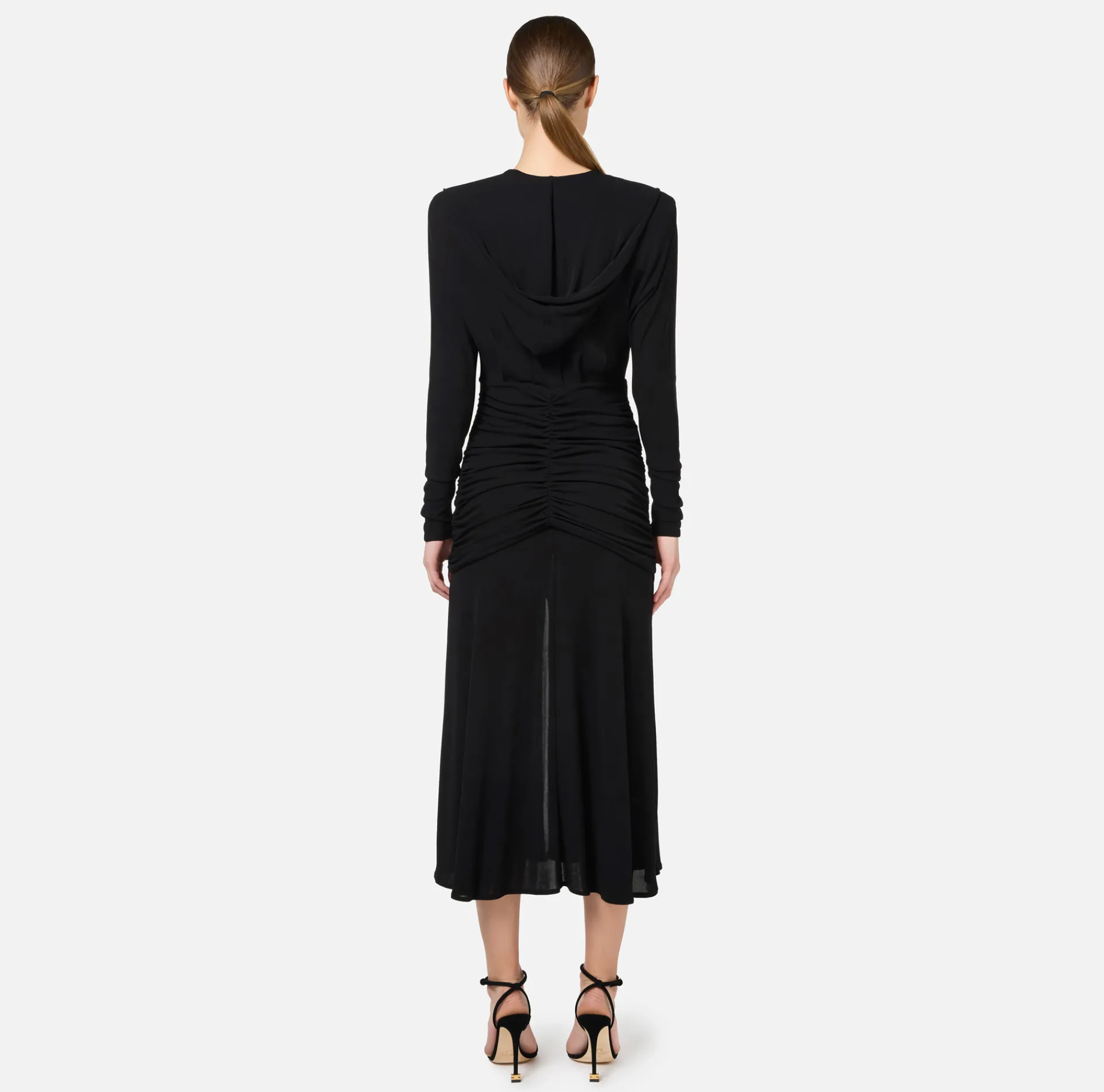 Elisabetta Franchi Midi Dresses|Dresses|Jersey midi dress with hood Black