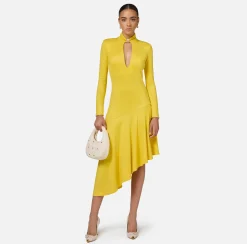 Elisabetta Franchi Midi Dresses|Dresses|Jersey midi dress with jewel accessory Mimosa