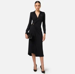 Elisabetta Franchi Midi Dresses|Dresses|Jersey midi dress with side knot Black