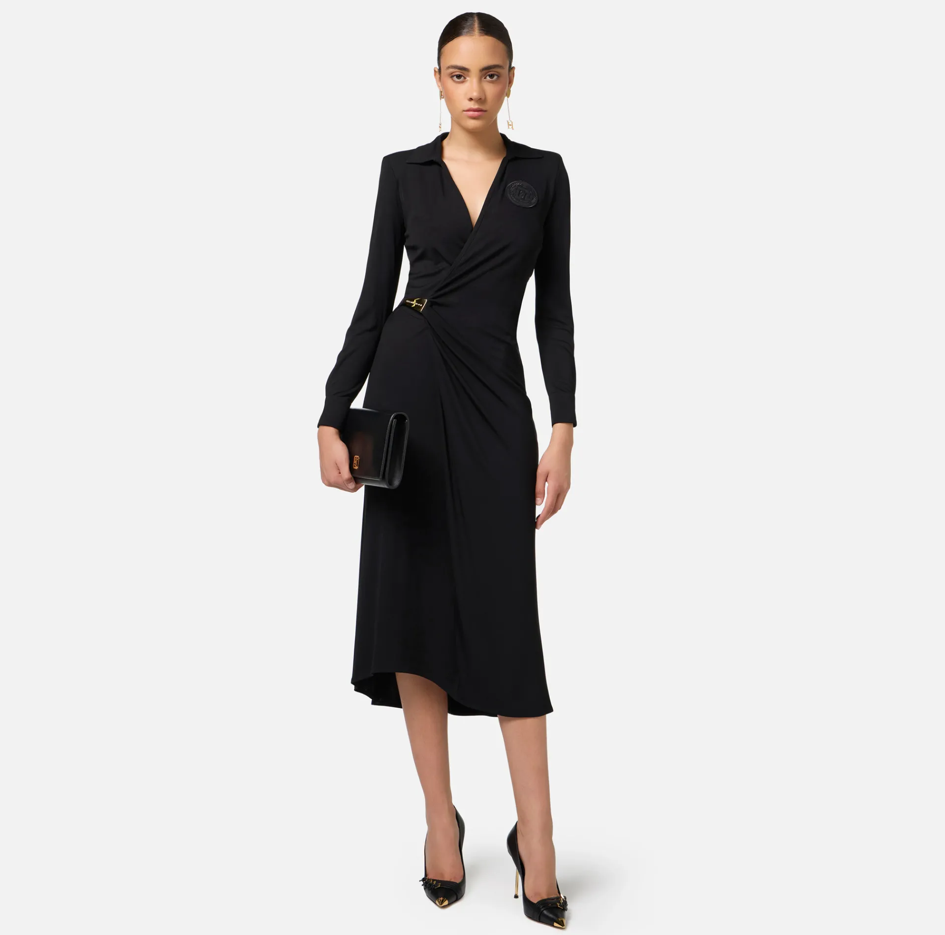 Elisabetta Franchi Midi Dresses|Dresses|Jersey midi dress with side knot Black