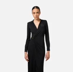 Elisabetta Franchi Midi Dresses|Dresses|Jersey midi dress with side knot Black
