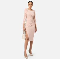Elisabetta Franchi Midi Dresses|Dresses|Jersey midi dress with side zip Nude
