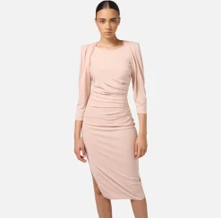 Elisabetta Franchi Midi Dresses|Dresses|Jersey midi dress with side zip Nude