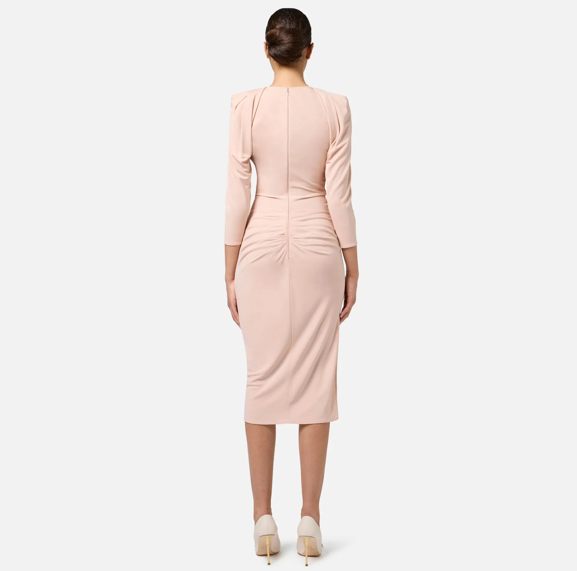 Elisabetta Franchi Midi Dresses|Dresses|Jersey midi dress with side zip Nude