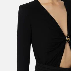 Elisabetta Franchi Red Carpet Dresses|Red Carpet|Jersey red carpet dress with wide central slit Black