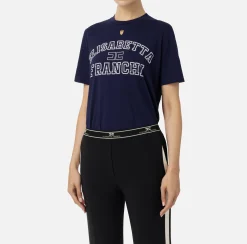 Elisabetta Franchi Top And T-Shirts|Jersey T-shirt with college logo Navy