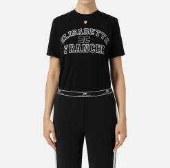 Elisabetta Franchi Top And T-Shirts|Jersey T-shirt with college logo Black