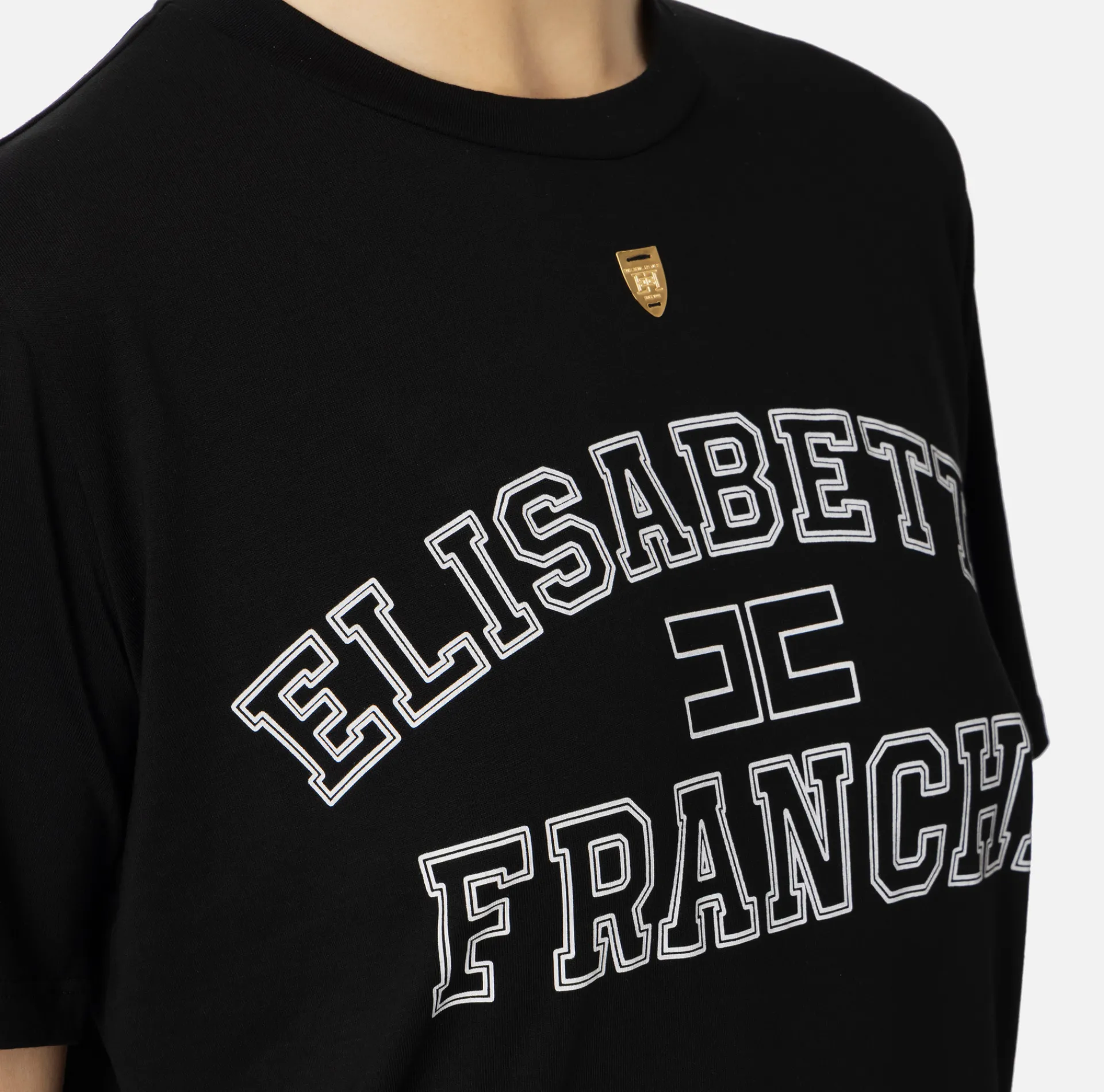 Elisabetta Franchi Top And T-Shirts|Jersey T-shirt with college logo Black